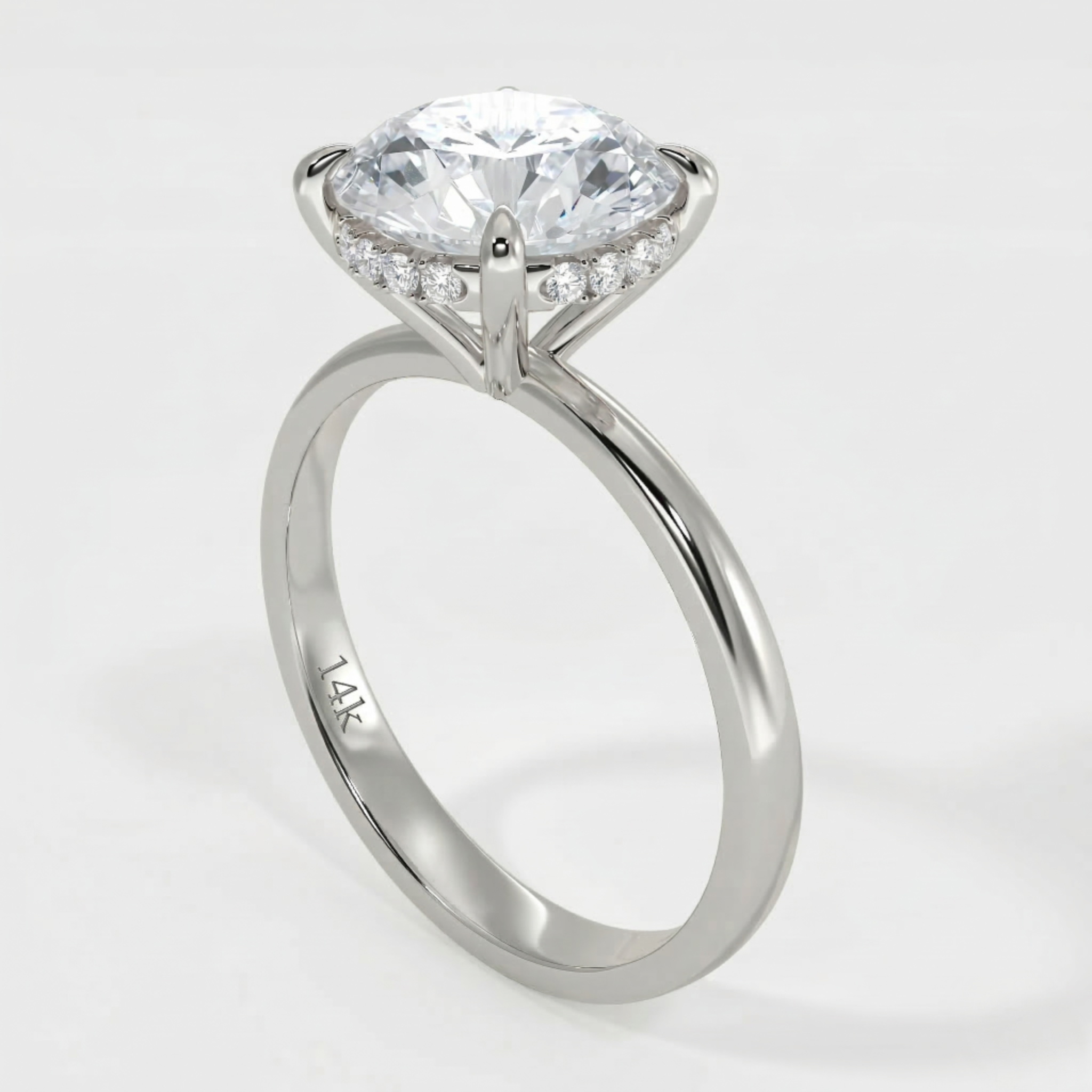 טבעות אירוסין היילו יהלום עגול זהב לבן